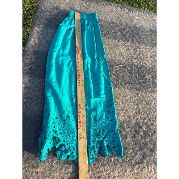 Blue Sky Handcrafted Bali 2Pc Turquoise Embroidered Lace Top Maxi Skirt Set Vtg - Picture 6 of 11